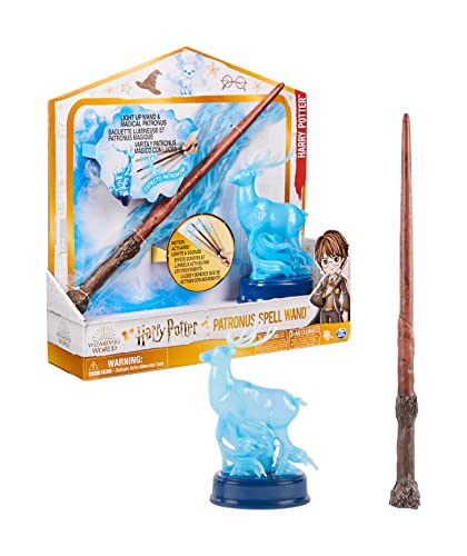 Wizarding World 6063879 PatronusSpellWandHarry Harry Potter, 13-inch Patronus Spell Wand with Stag Figure, Lights Sounds, Kids Toys for Ages 6 and up