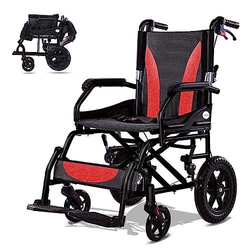GHBXJX Rollstuhl Faltbar Leicht Reiserollstuhl, Rollstühle mit Zwei Bremssysteme, Rollstuhl für die Wohnung und Ferien, Aluminium, Ultraleicht, Garantie 24 Monate,30cm small wheel