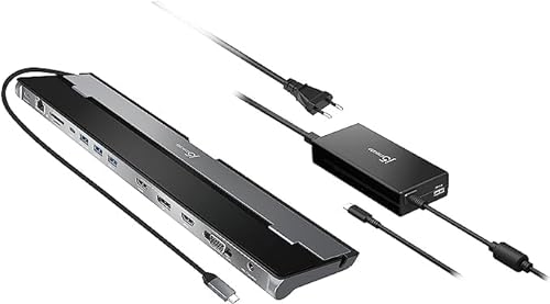 j5create USB Typ C Dockingstation mit 100W PD Charger - Unterstützt 3 Bildschirme | HDMI, DisplayPort, VGA, 100W PD Charging, 1Gbps Ethernet | für MacBook Pro/Air, XPS, und mehr (JCD543P)
