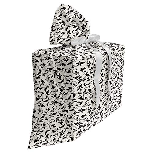 ABAKUHAUS Blatt Baby Shower Geschänksverpackung aus Stoff, Monochrome Scroll-Muster, 3x Bändern Wiederbenutzbar, 70 x 80 cm, schwarz Creme