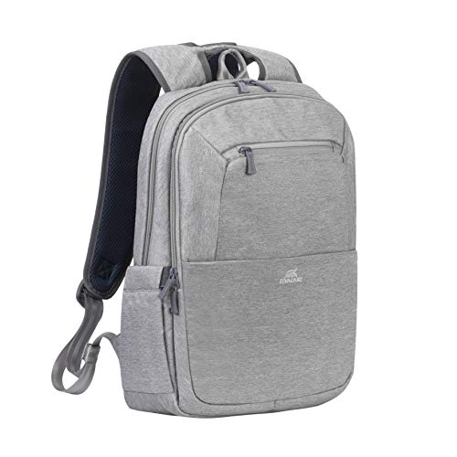 Rivacase Rucksack - wasserfester Rucksack mit Laptopfach (15,6 Zoll) und Tablet-Tasche (10,1 Zoll) - dank Trolley-Gurt perfekt als Reiserucksack - Laptop Rucksack aus Polyester - grau