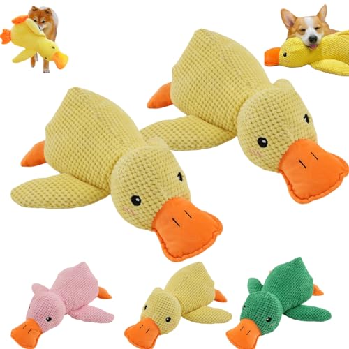 Donubiiu The Mellow Dog Calming Duck, Dog Stuffed Animals Chew Toy, Duck Dog Toy, Plush Duck Dog Toy with Soft Squeaker, Durable Dog Toys for Indoor Puppy (2PCS-F)