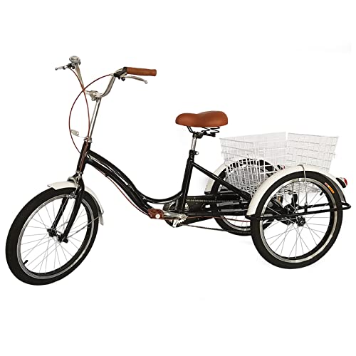 FENNNDS 20 Zoll 3 Räder Fahrrad für Erwachsene, Dreirad mit Shopping Korb City Tricycle für Outdoor, Sports, Shopping, Fahrradwege und Verschiedene Straßen Geeignet (Schwarz)