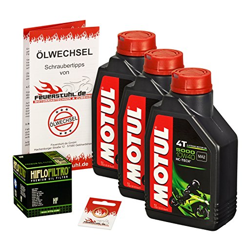 Motul 10W-40 Öl + HiFlo Ölfilter für Suzuki DL 650 V-Strom/XT, 04-15, B1 C7 - Ölwechselset inkl. Motoröl, Filter, Dichtring