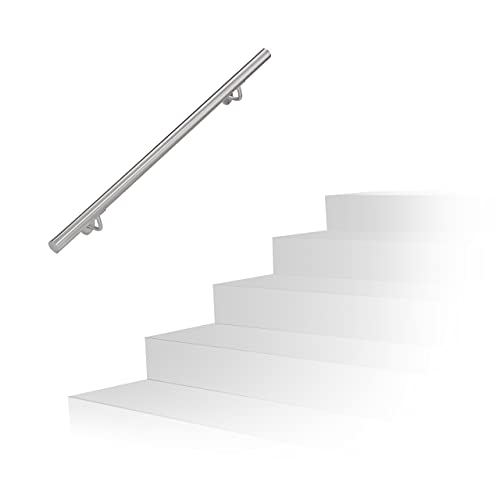 Relaxdays Handlauf Edelstahl, gebürsteter Edelstahl, 100 cm, Wandhalter, Treppengeländer mit Metalldübeln
