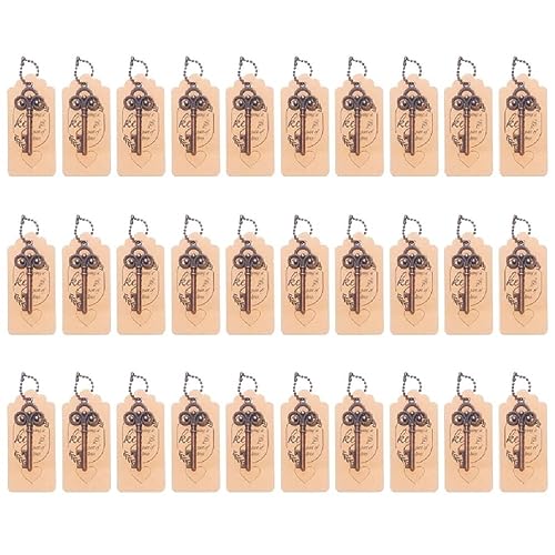Gissroys 30 Stück Schlüsselanhänger Flaschenöffner mit Schlüssel Vintage mit Etiketten Karton Ideal für Souvenirs Hochzeit Flaschenöffner Vintage Schlüssel