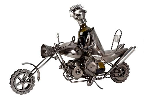 Wein Flaschenhalter Flaschenständer Motorrad aus Metall in silber Länge 61 cm Höhe 41 cm