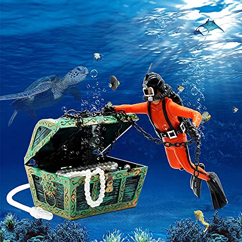 Abnaok Aquarium-Schatztruhe für Aquarien, Luftblasen-Dekoration für Aquarien, muss Luftpumpe angeschlossen werden (orange)
