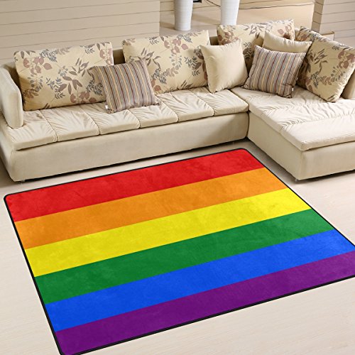 Naanle Regenbogen-Teppich für Wohnzimmer, Esszimmer, Schlafzimmer, Küche, 50 x 80 cm, Schwulenflagge, Polyester, Multi, 150 x 200 cm(5' x 7')