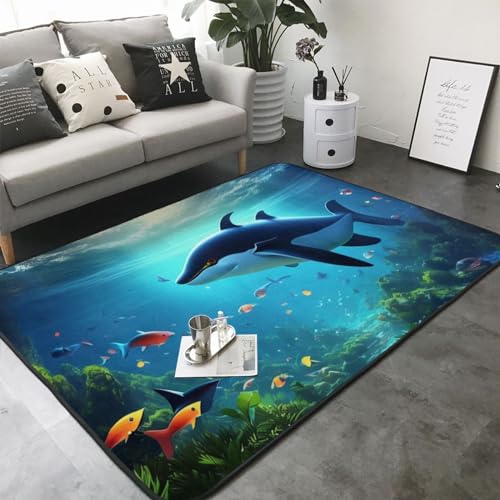 Gerrit Delphins Teppich Ozeanwelt Motiv Kinderzimmer Teppich für Mädchen und Jungen Wohnzimmer und Schlafzimmer (5,80x160cm)