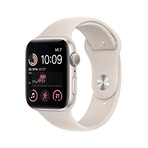 Apple Watch SE (2. Generation) (GPS, 44mm) - Aluminiumgehäuse Polarstern mit Sportarmband Polarstern - Regular (Generalüberholt)