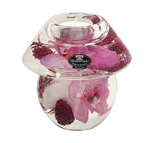 Moderner Teelichthalter Windlichthalter mit Blumen rosa aus Glas Höhe 11 cm *Exklusive Handarbeit aus Deutschland*