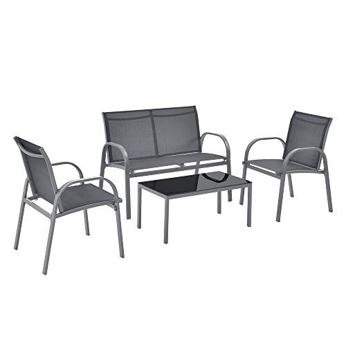 [en.casa] Gartenmöbel-Set 4-Teilig Sitzgruppe von 2 Stühle mit Sitzbank und Couchtisch Lounge-Set Terassenmöbel Garnitur Dunkelgrau