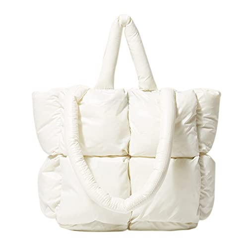 HIMS Gesteppte Gitter-Einkaufstasche für Damen, Winter, große Kapazität, Einfachheit, trendige, lässige Umhängetaschen, gepolsterte Daunen-Baumwollweiche Handtaschen, gesteppte Shopper-Tasche