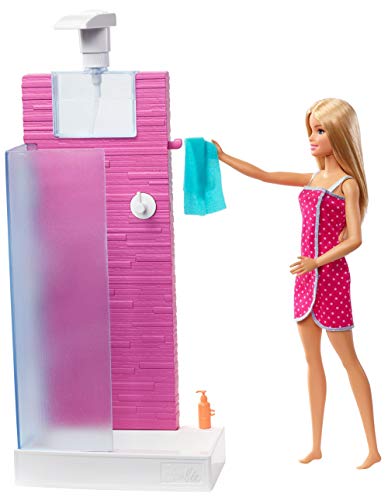 Barbie FXG51 - Deluxe Set Möbel Badezimmer und Puppe mit funktionierender Dusche, Puppen Spiezeug ab 3 Jahren