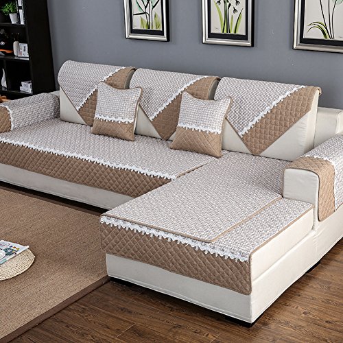 HM&DX Anti-rutsch Sofa Abdeckung Für Sektionaltore Couch Baumwolle Polyester Gesteppter Sofa Überwurf Multi-Size Sofahusse Für Wohnzimmer-beige 70x150cm(28x59inch)