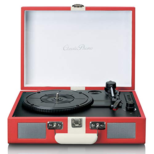 Classic Phono by Lenco TT-110 Plattenspieler - Kofferplattenspieler - 33, 45 und 78 RPM - Bluetooth - Riemenantrieb - 2 Lautsprecher - AUX-IN, RCA-Out, 3,5mm - Rot/Weiß