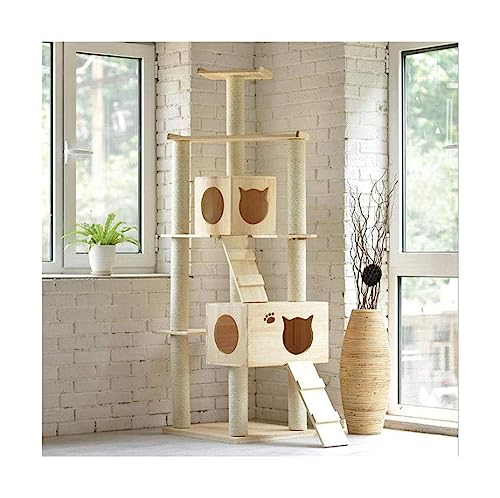 Kratzbaum aus massivem Holz für Katzen, Stabiler Katzenturm, kräftiges Sisal, eng gewickelte Streben, Bequeme Katzentoilette, Katzenwohnung