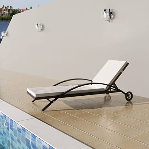 OUSEE Sonnenliege mit Polster & Rollen Poly Rattan Braun