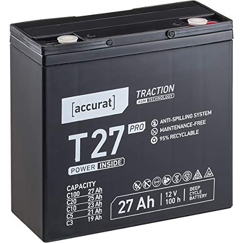 Accurat 12V 27Ah Blei-Akku AGM Blei-Batterie Zyklenfest Traction Pro-Serie VRLA Versorgungsbatterie T27 Pro (wartungsfrei)