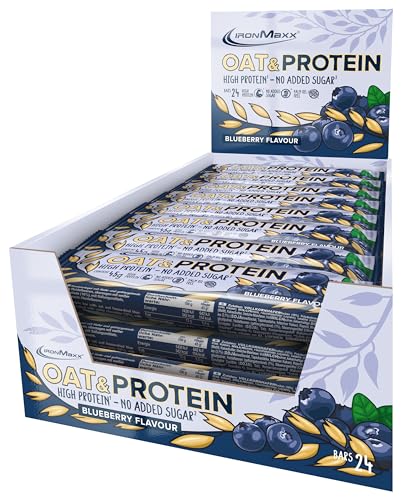 IronMaxx Oat & Protein Bar - Blueberry 12 x 45g | Highprotein- und Haferriegel ohne zugesetzte Zucker | Ballaststoff und Energielieferant