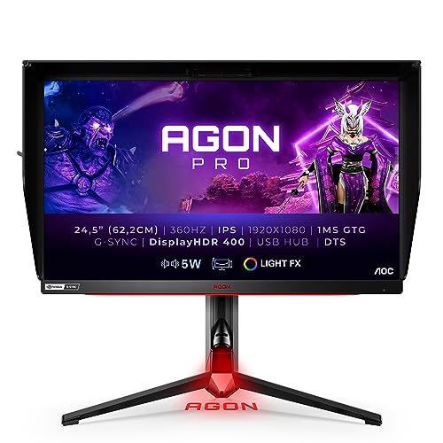 AOC Agon AG254FG - 25 Zoll FHD Gaming Monitor, 360 Hz, 1ms, Gsync Ultimate, 1920x1080, HDMI, DisplayPort, USB Hub schwarz/rot