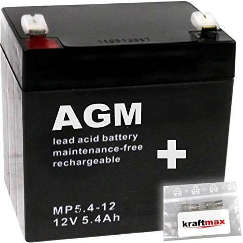 kraftmax 1x AGM 12V / 5,4Ah Blei-Akku - MP5,4-12 [ Faston 4,8 ] inkl. 2X Original Anschluß-Adapter