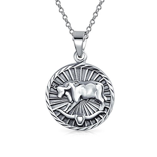 Bling Jewelry Stier Tierkreiszeichen Astrologie Horoskop Runde Medaillon Anhänger Für Männer Frauen Halskette Antiqued Sterling Silber