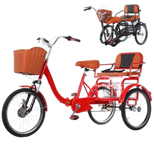 MoRfiL 20-Zoll-Dreirad-Cruiser-Fahrrad Mit Gepäckkorb, 3-Rad-Fahrräder Für Erwachsene, Doppelkette/Dämpfung, Faltbares Dreirad Für Erwachsene, rutschfeste Reifen,C