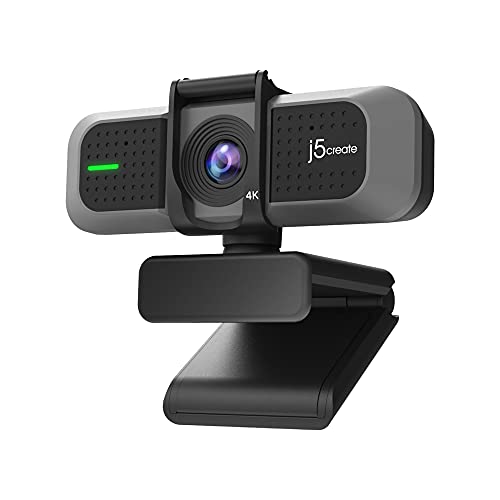 j5create 4K Weitwinkel-Webcam mit Mikrofon/Sichtschutz für Videokonferenzen, Streaming, Aufnahmen und Online-Unterricht, unterstützt Zoom, Skype, Teams, OBS und mehr (JVU430)