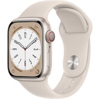 Apple Watch Series 8 (GPS + Cellular) - 41 mm - Starlight Aluminium - intelligente Uhr mit Sportband - Flouroelastomer - Starlight - Bandgröße: regelmäßig - 32GB - Wi-Fi, LTE, Bluetooth, UWB - 4G - 32 g (MNHY3FD/A)