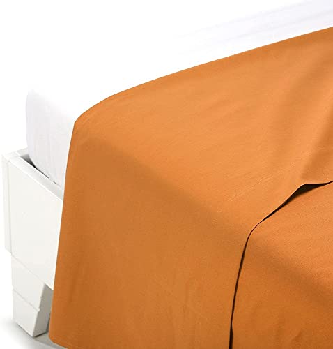 Caleffi - Bettlaken aus Baumwolle, einfarbig, 100 % Baumwolle, einfarbig, für französisches Bett, orange