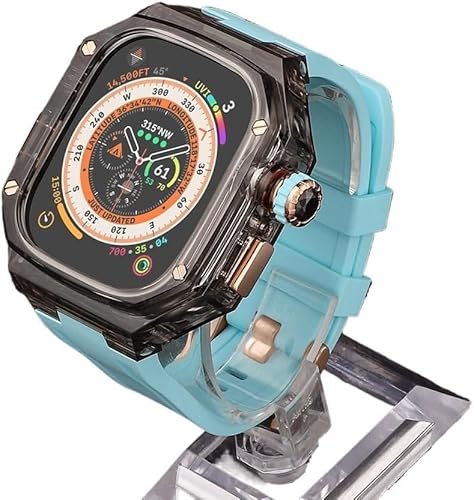 FXJHZH Transparentes Uhrengehäuse, Gummiband-Mod-Kit, für Ultra 2 49 mm 45 mm 44 mm Serie, Herren- und Damen-Silikon-Uhrenarmband, für Iwatch SE 8/7/6/5/4 Serie mit Werkzeug