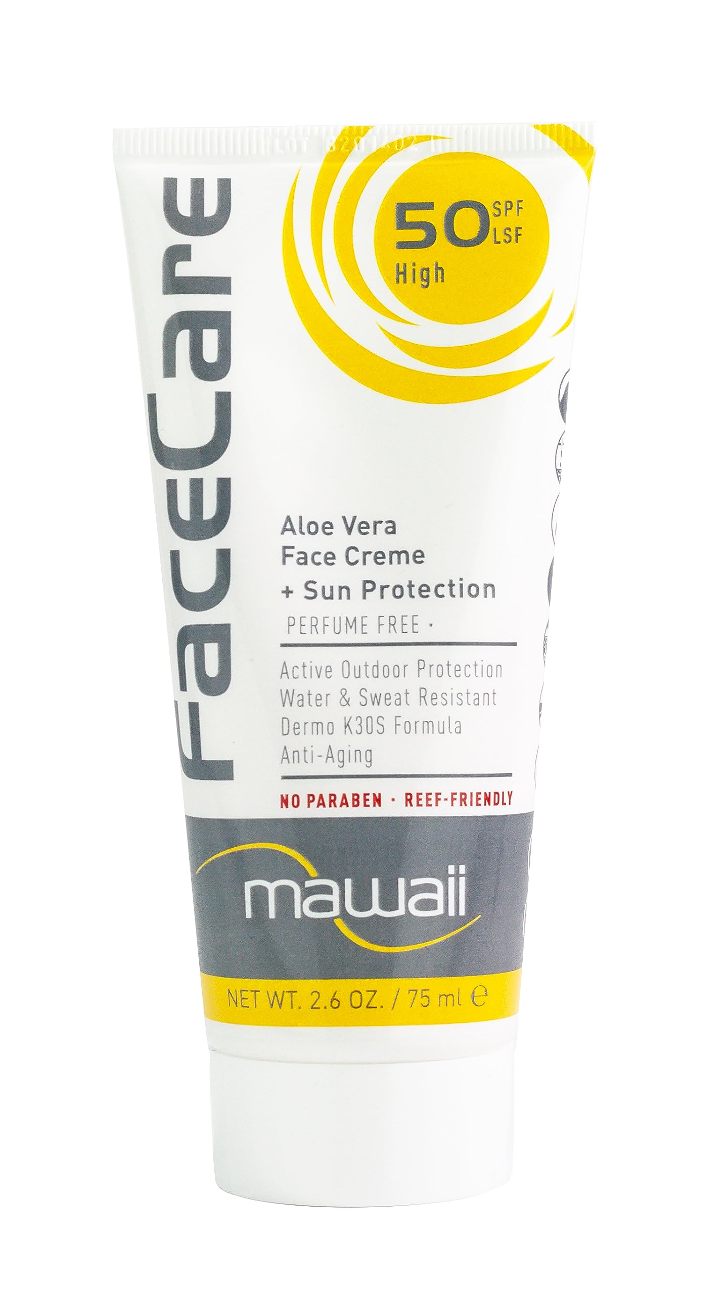 Mawaii Sonnencreme Sport & Surfen Gesichtscreme 50 SPF - 75 ml - Aloe Vera Wasserfest und Schweißfest Sonnenschutzcreme, ideal für Wassersport und Outdoor Sportarten sowie Anti-Aging Sonnenschutz
