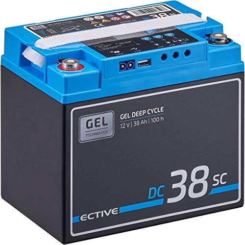 ECTIVE 38Ah 12V GEL Versorgungsbatterie DC 38sc mit LCD-Display Solar-Batterie mit integriertem PWM-Solarladeregler und Nachfüllpacks