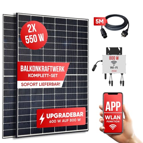 Balkonkraftwerk Solaranlage 1100 W mit Wechselrichter 800/600 W drosselbar Balkonsolaranlage mit App