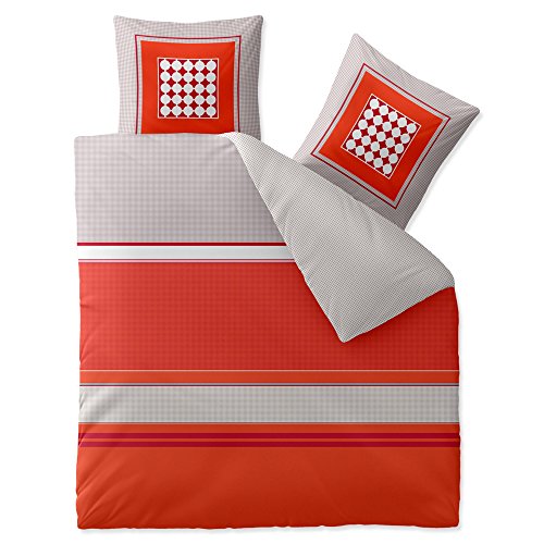 aqua-textil Trend Bettwäsche 200 x 220 cm 3teilig Baumwolle Bettbezug Tabita Streifen Punkte Grau Rot Orange