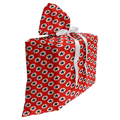 ABAKUHAUS Primitive Land Baby Shower Geschänksverpackung aus Stoff, Sterne Dots, 3x Bändern Wiederbenutzbar, 70 x 80 cm, Scarlet Marine-Blau-Creme