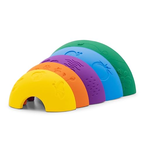 Jellystone Designs JSOTRB Over The Rainbow Baby Stapelbeißring Bunte Silikon Zahnen Stapler Spielzeug Hell – geeignet für Jungen und Mädchen ab 9 Monaten