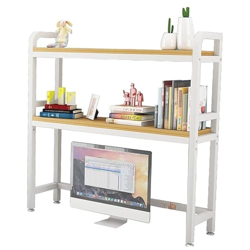 Verstellbares Schreibtisch-Organizer-Regal – Desktop-Bücherregal für Computertisch, 2-lagiges Computertisch-Bücherregal aus Holz und Metall, offenes Aufbewahrungsregal für die Arbe