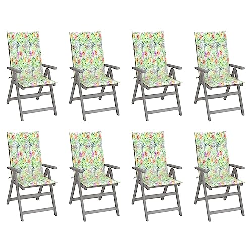 Youuihom Lounge-Stuhl Stühle für den Rasen Terrassenstuhl Verstellbare Gartenstühle mit Auflagen 8 STK. Grau Akazienholz Geeignet für Restaurants, Bistros, Terrassen