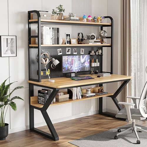 Schreibtisch mit Regal, Schreibtische Arbeitsplätze, Stehpult, Computer Desk, Haushaltsschreibtisch mit Bücherregal-integrierter Kombination, Ideal für Arbeits- und Lernräume