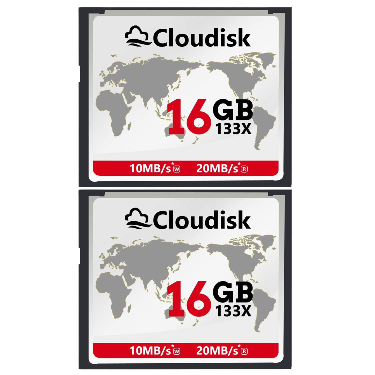 Cloudisk 2-Pack Compact Flash Card 16GB 133X CF 2.0 Kartenleistung für DSLR Kamera, Vintage Digitalkamera und Industrie Ausrüstung (16GB CompactFlash)