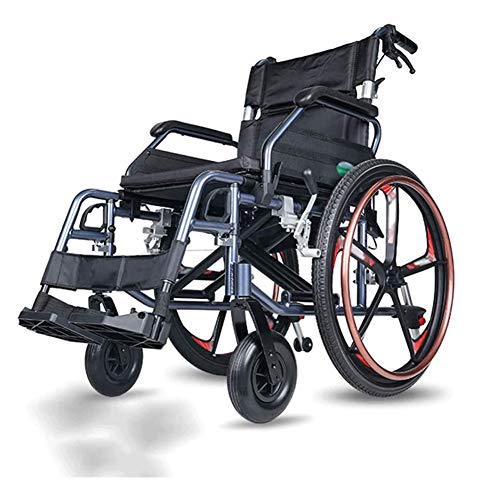 Self Propelled Wheelchair Folding Lightweight Small Ultra Light Travel Wheel Chair, Portable Elderly Aluminum Alloy Push Scooter (Black)
