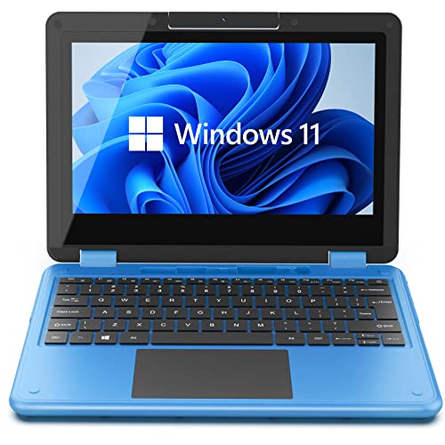 AWOW Touchscreen Laptop, 2 in 1 11,6 Zoll FHD Intel 4 Core Celeron N4120 Prozessor Windows 11 Home 6GB RAM 128GB M.2 SSD Speicher Kinder Convertible Laptop (Blau)