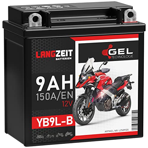 LANGZEIT YB9L-B Motorradbatterie 12V 9Ah 150A/EN GEL Batterie 12V 50912 YB9L-A2 12N7-3B 12N9-3B doppelte Lebensdauer vorgeladen auslaufsicher wartungsfrei