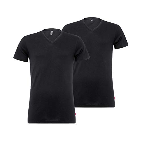Levi's Herren Levis Men V-Neck 2P T-Shirt, Schwarz (Jet Black 884), Small (Herstellergröße: 010) (2er Pack)