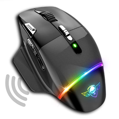 Spirit Of Gamer XPERT M800, Gaming Maus Kabellos Wiederaufladbar, 9 Programmierbare Tasten, Optischer Sensor mit 10.000 DPI, 11 RGB Hintergrundbeleuchtungs effekte, Ergonomische Maus mit Daumenauflage