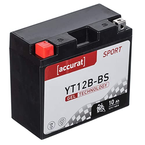 Accurat Motorradbatterie YT12B-BS 10Ah 160A 12V Gel Technologie Starterbatterie in Erstausrüsterqualität zyklenfest sicher lagerfähig wartungsfrei