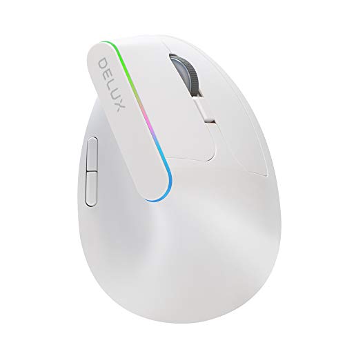 DELUX Vertikale Maus, ergonomische Maus, 2,4 G, kabellos, optische PC-Maus mit RGB-Licht (weiß)